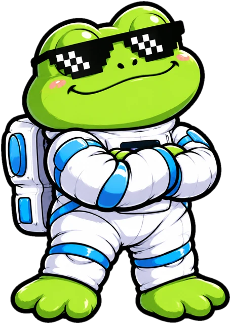 Moonfrog in sunglasses with arms crossed